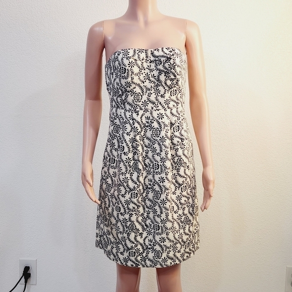 J. Crew Ella Strapless White & Black Floral Shift Cotton Blend Dress Size: 6 - Picture 1 of 16